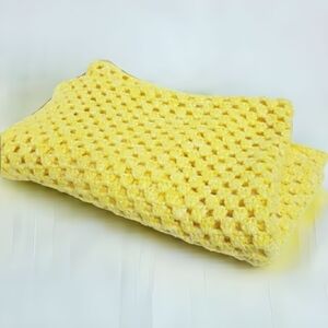 𝅺YELLOW Hand Knit Crochet Throw Blanket Baby Blanket